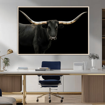 99448328-MGV-CV-36X24-Longhorn Cattle Wall Art Canvas Print, Framed Texas Ranch Art Picture Print, Western Cow Perfect Farmhouse Decor Artwork