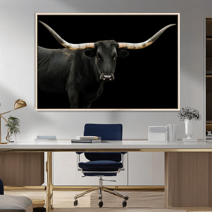 99448328-MGV-CV-36X24-Longhorn Cattle Wall Art Canvas Print, Framed Texas Ranch Art Picture Print, Western Cow Perfect Farmhouse Decor Artwork