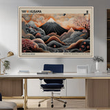 55739266-MGV-FC-36X24_Natural-Japanese Wall Art Print – Abstract Yayoi Kusama Inspired Dotted Landscape Poster, Surreal Oriental Mountain and Cherry Blossom