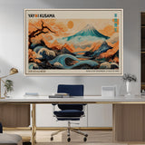 22373530-MGV-CV-36X24-Japanese Mt Fuji Wave Art Print – Ukiyo e Inspired Sun & Cherry Blossom Poster, Traditional Asian Landscape Painting, Modern