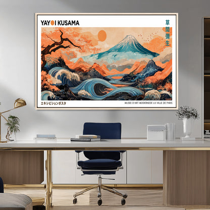 88785870-MGV-CV-36X24-Japanese Great Wave & Mt Fuji Wall Art – Ukiyo e Style Landscape Print with Flowing River, Autumn Mountain Poster, Oriental Asian