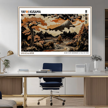 96372548-MGV-FC-36X24_Natural-Japanese Landscape Wall Art Print – Mt. Fuji Poster with Bonsai Tree & River, Ukiyo-e Inspired Modern Japanese Artwork, Autumn