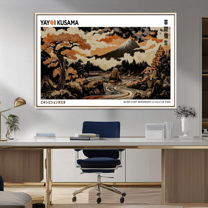 96372548-MGV-FC-36X24_Natural-Japanese Landscape Wall Art Print – Mt. Fuji Poster with Bonsai Tree & River, Ukiyo-e Inspired Modern Japanese Artwork, Autumn