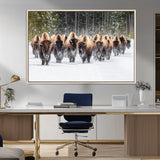22695857-MGV-CV-36X24-Bison Herd Scene Wall Art Canvas Print, Framed Western Wildlife Art Picture Print, Rustic Animal Art Perfect Rustic Lodge Decor