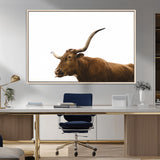 62566114-MGV-FC-36X24_Natural-Longhorn Cow Art Wall Art Canvas Print, Framed Rustic Animal Decor Art Picture Print, Texas Bull Photo Perfect Rustic Farmhouse