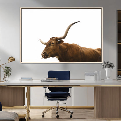 62566114-MGV-FC-36X24_Natural-Longhorn Cow Art Wall Art Canvas Print, Framed Rustic Animal Decor Art Picture Print, Texas Bull Photo Perfect Rustic Farmhouse