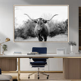 97280319-MGV-CV-36X24-Longhorn Photography Wall Art Canvas Print, Framed Western Cow Decor Art Picture Print, Texas Ranch Style Perfect Rustic Farmhouse