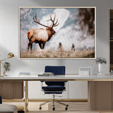 70489411-MGV-CV-36X24-Elk Photography Wall Art Canvas Print, Framed Mountain Wildlife Art Picture Print, Rustic Nature Decor Perfect Rustic Lodge Decor