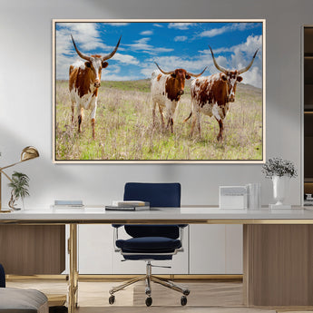 58099948-MGV-CV-36X24-Texas Longhorn Wall Art Canvas Print, Framed Western Decor Art Picture Print, Rustic Farmhouse Perfect Western Farmhouse Decor