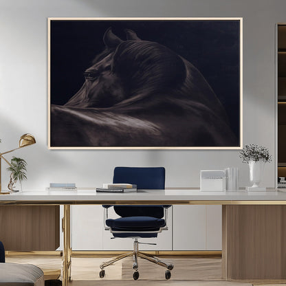 67026880-MGV-CV-36X24-Black Horse Portrait Wall Art Canvas Print, Framed Moody Horse Decor Art Picture Print, Equestrian Wall Style Perfect Masculine