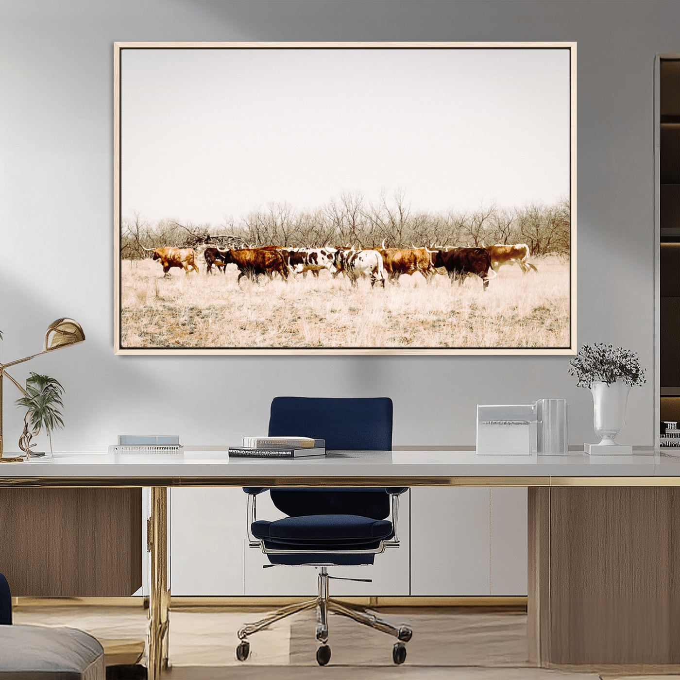 12454132-MGV-CV-36X24-Cow Herd Photography Wall Art Canvas Print, Framed Rustic Farmhouse Decor Art Picture Print, Western Ranch Style Perfect Rustic