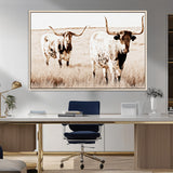 39672786-MGV-FC-36X24_Natural-Rustic Cow Scene Wall Art Canvas Print, Framed Farmhouse Style Cattle Art Picture Print, Prairie Animal Duo Perfect Rustic Western