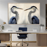 18230556-MGV-CV-36X24-Blue Heron Pair Wall Art Canvas Print, Framed Coastal Bird Theme Art Picture Print, Tranquil Wildlife Scene Perfect Coastal