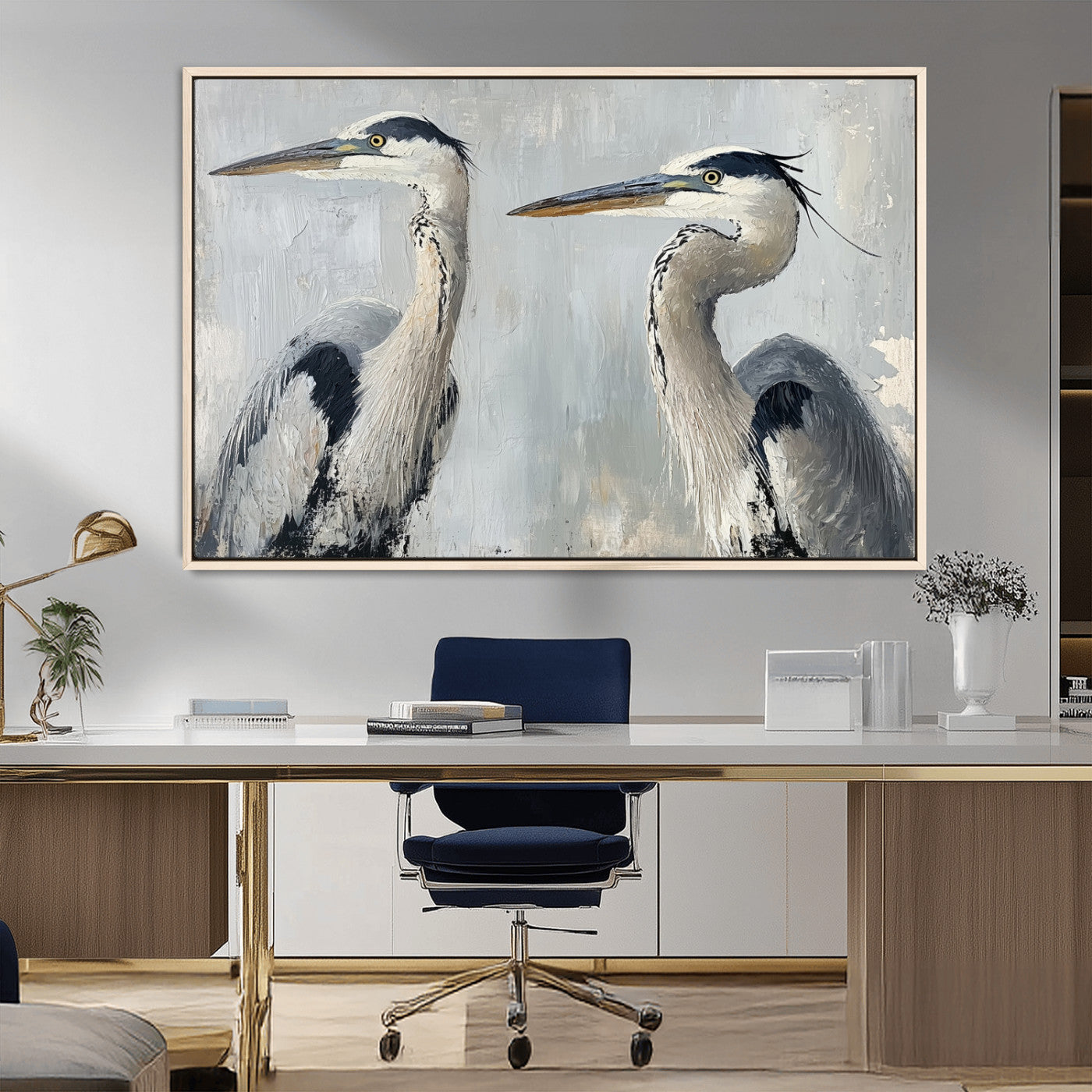 19427826-MGV-FC-36X24_Natural-Bird Canvas Decor Wall Art Canvas Print, Framed Coastal Bird Pair Art Picture Print, Minimalist Wildlife Wall Perfect Coastal