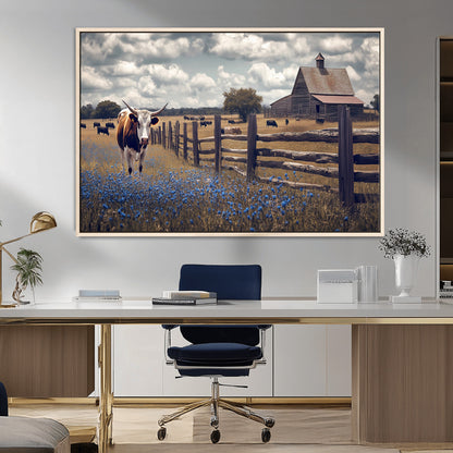 22296025-MGV-CV-36X24-Texas Longhorn Canvas Wall Art Canvas Print, Framed Rustic Barn Wall Art Art Picture Print, Farmhouse Cow Decor Perfect Rustic