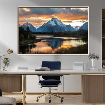 14130176-MGV-CV-36X24-Mountain Sunset Wall Art Canvas Print, Framed Alpine Wilderness Art Picture Print, Golden Hour Perfect Rustic Wilderness Decor