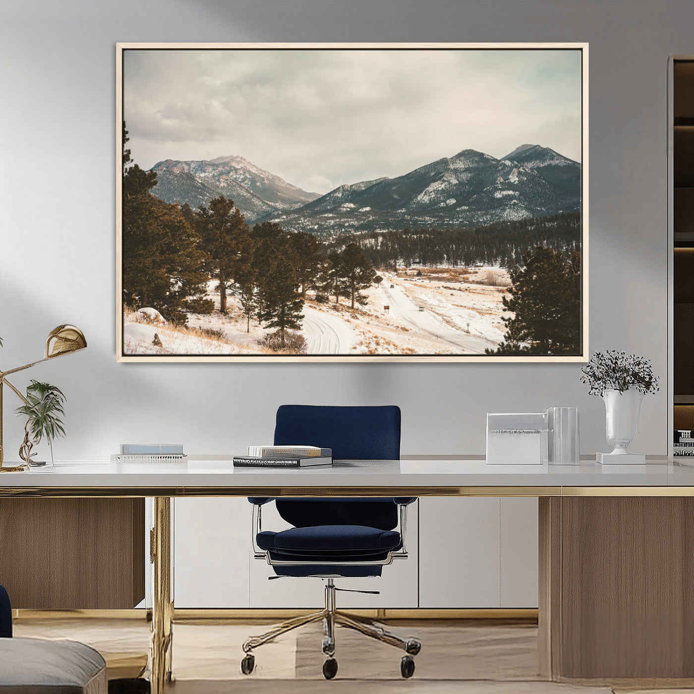 77311749-MGV-CV-36X24-Mountain Landscape Wall Art Canvas Print, Framed Snowy Peaks Art Picture Print, Alpine Aesthetic Perfect Rustic Winter Decor