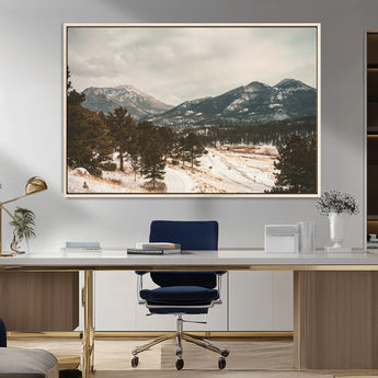 77311749-MGV-CV-36X24-Mountain Landscape Wall Art Canvas Print, Framed Snowy Peaks Art Picture Print, Alpine Aesthetic Perfect Rustic Winter Decor
