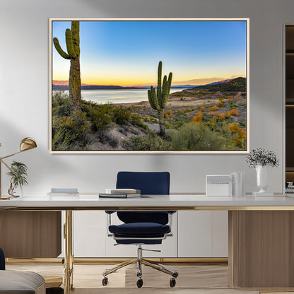 52844711-MGV-FC-36X24_Natural-Saguaro Cactus Wall Art Canvas Print, Framed Desert Sunset Art Picture Print, Southwestern Scene Perfect Southwestern Rustic Decor