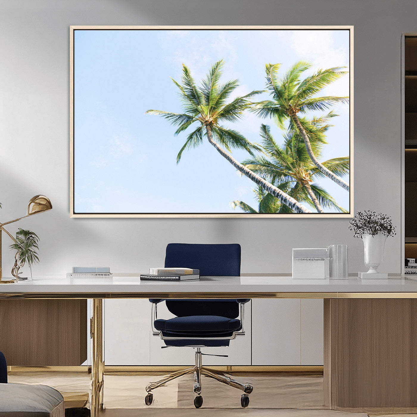 54719115-MGV-CV-36X24-Palm Trees Wall Art Canvas Print, Framed Tropical Aesthetic Art Picture Print, Coastal Serenity Perfect Tropical Minimalist Decor