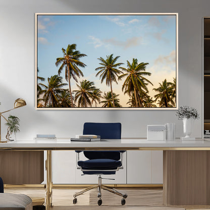 99033771-MGV-FC-36X24_Natural-Palm Trees Wall Art Canvas Print, Framed Tropical Vibes Art Picture Print, Coastal Sunset Perfect Coastal Boho Decor Artwork