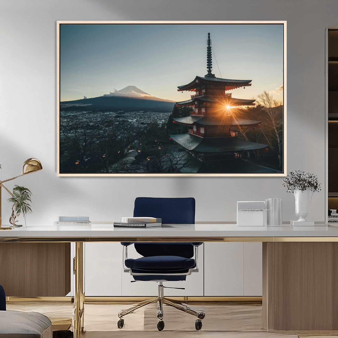 87729656-MGV-CV-36X24-Mount Fuji Wall Art Canvas Print, Framed Japan Travel Art Picture Print, Chureito Pagoda Perfect Zen Minimalism Decor Artwork