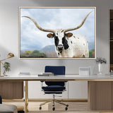 63592811-MGV-CV-36X24-Texas Longhorn Wall Art Canvas Print, Framed Western Rustic Art Picture Print, Farmhouse Decor Perfect Rustic Farmhouse Decor