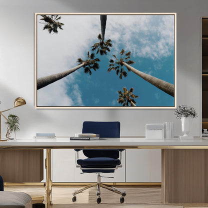 45236398-MGV-FC-36X24_Natural-Tropical Palm Trees Wall Art Canvas Print, Framed California Sky Art Picture Print, Minimalist Nature Perfect Coastal Minimalist