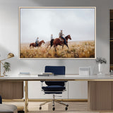 94723307-MGV-FC-36X24_Natural-Western Cowboys Wall Art Canvas Print, Framed Rustic Prairie Art Picture Print, Horseback Riding Perfect Rustic Western Decor