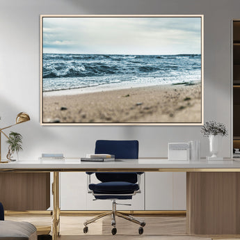 81812590-MGV-CV-36X24-Ocean Wall Art Wall Art Canvas Print, Framed Coastal Canvas Art Picture Print, Moody Seascape Perfect Coastal Minimalist Decor