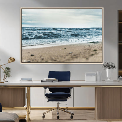 81812590-MGV-CV-36X24-Ocean Wall Art Wall Art Canvas Print, Framed Coastal Canvas Art Picture Print, Moody Seascape Perfect Coastal Minimalist Decor