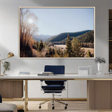 52941305-MGV-CV-36X24-Rustic Landscape Wall Art Canvas Print, Framed Serene Valley Art Picture Print, Pine Tree Horizon Perfect Rustic Cabin Decor