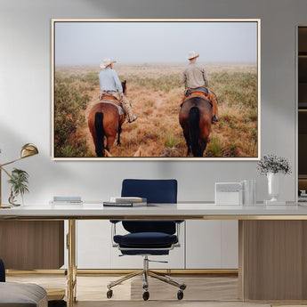 54943176-MGV-FC-36X24_Natural-Cowboy Wall Art Wall Art Canvas Print, Framed Western Canvas Art Picture Print, Rustic Ranch Scene Perfect Rustic Western Decor