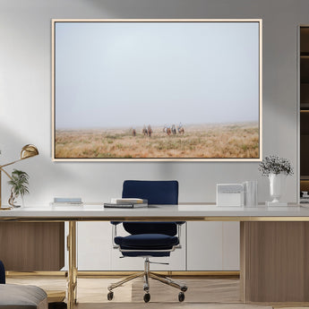 14761944-MGV-CV-36X24-Foggy Plains Wall Art Canvas Print, Framed Horseback Riders Art Picture Print, Rustic Western Perfect Rustic Western Decor Artwork