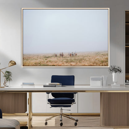 14761944-MGV-CV-36X24-Foggy Plains Wall Art Canvas Print, Framed Horseback Riders Art Picture Print, Rustic Western Perfect Rustic Western Decor Artwork