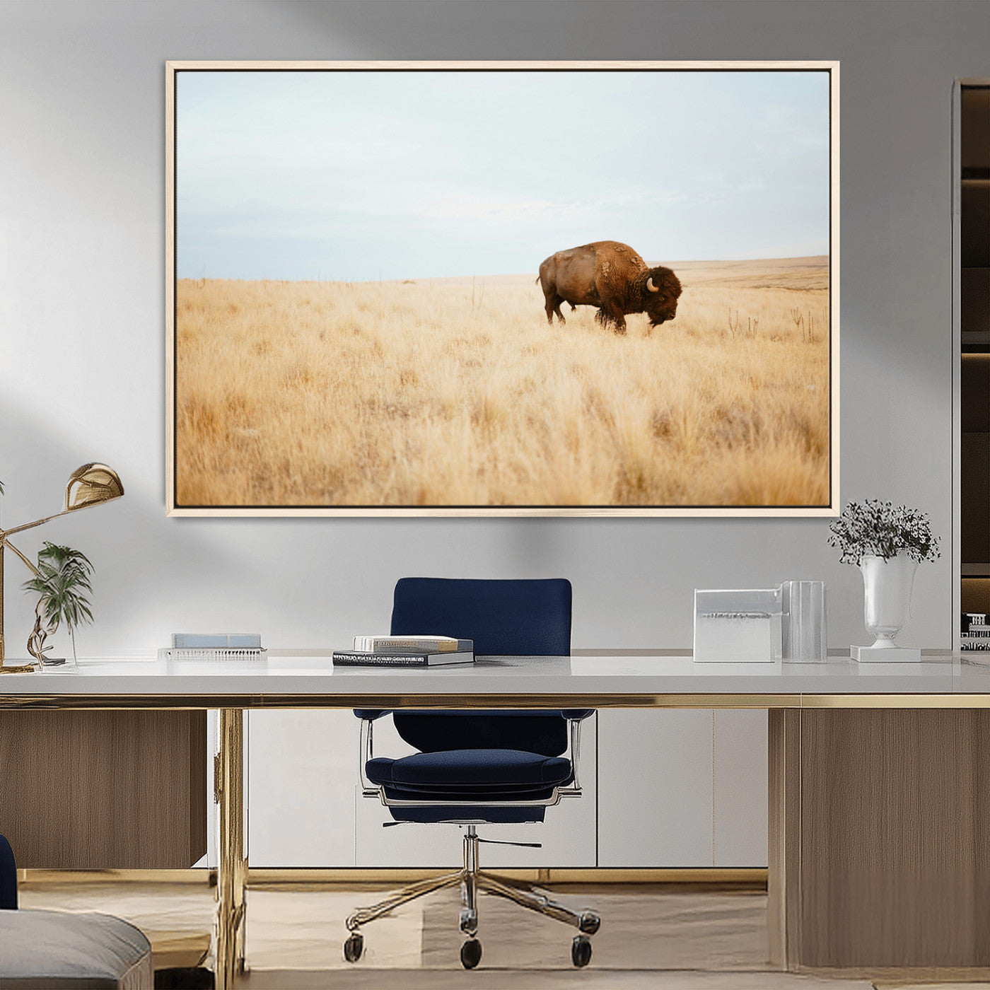 61392510-MGV-FC-36X24_Natural-Buffalo Wall Art Wall Art Canvas Print, Framed Western Wildlife Decor Art Picture Print, Rustic Farmhouse Art Perfect Rustic