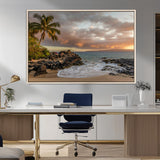55108220-MGV-FC-36X24_Natural-Tropical Beach Wall Art Canvas Print, Framed Hawaiian Sunset Art Picture Print, Ocean Waves Perfect Coastal Tropical Decor Artwork