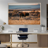 39509187-MGV-FC-36X24_Natural-Western Wildlife Wall Art Canvas Print, Framed Bison Art Picture Print, Golden Hour Perfect Western Rustic Decor Artwork