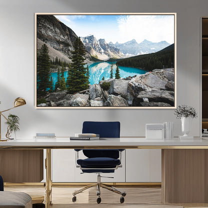 98014896-MGV-FC-36X24_Natural-Canadian Rockies Wall Art Canvas Print, Framed Mountain Landscape Art Picture Print, Turquoise Water Perfect Scandinavian
