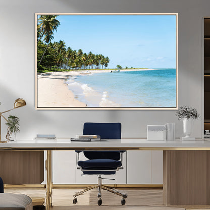 37858872-MGV-CV-36X24-Palm Tree Coast Wall Art Canvas Print, Framed Island Getaway Art Picture Print, Crystal Blue Water Perfect Tropical Coastal Decor