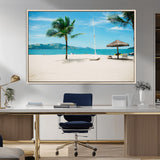 42623350-MGV-FC-36X24_Natural-Tropical Beach Wall Art Canvas Print, Framed Palm Tree Art Picture Print, Ocean View Perfect Tropical Coastal Decor Artwork