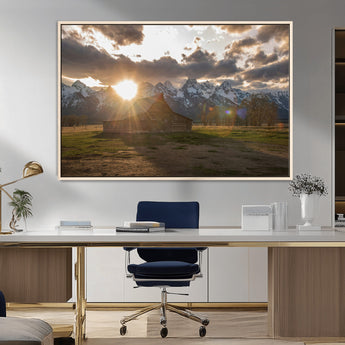 52555760-MGV-FC-36X24_Natural-Snowy Peaks Wall Art Canvas Print, Framed Nature Escape Art Picture Print, Rustic Charm Perfect Rustic Western Decor Artwork