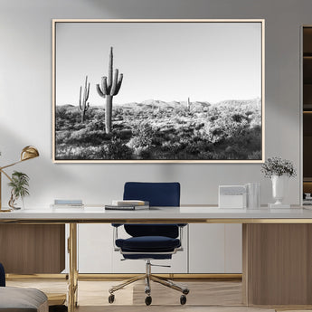 85205054-MGV-FC-36X24_Natural-Saguaro Cactus Wall Art Canvas Print, Framed Monochrome Landscape Art Picture Print, Scenic Arizona View Perfect Minimalist