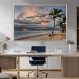62574547-MGV-CV-36X24-Tropical Storm Wall Art Canvas Print, Framed Moody Beach Art Picture Print, Dramatic Sky Perfect Tropical Coastal Decor Artwork