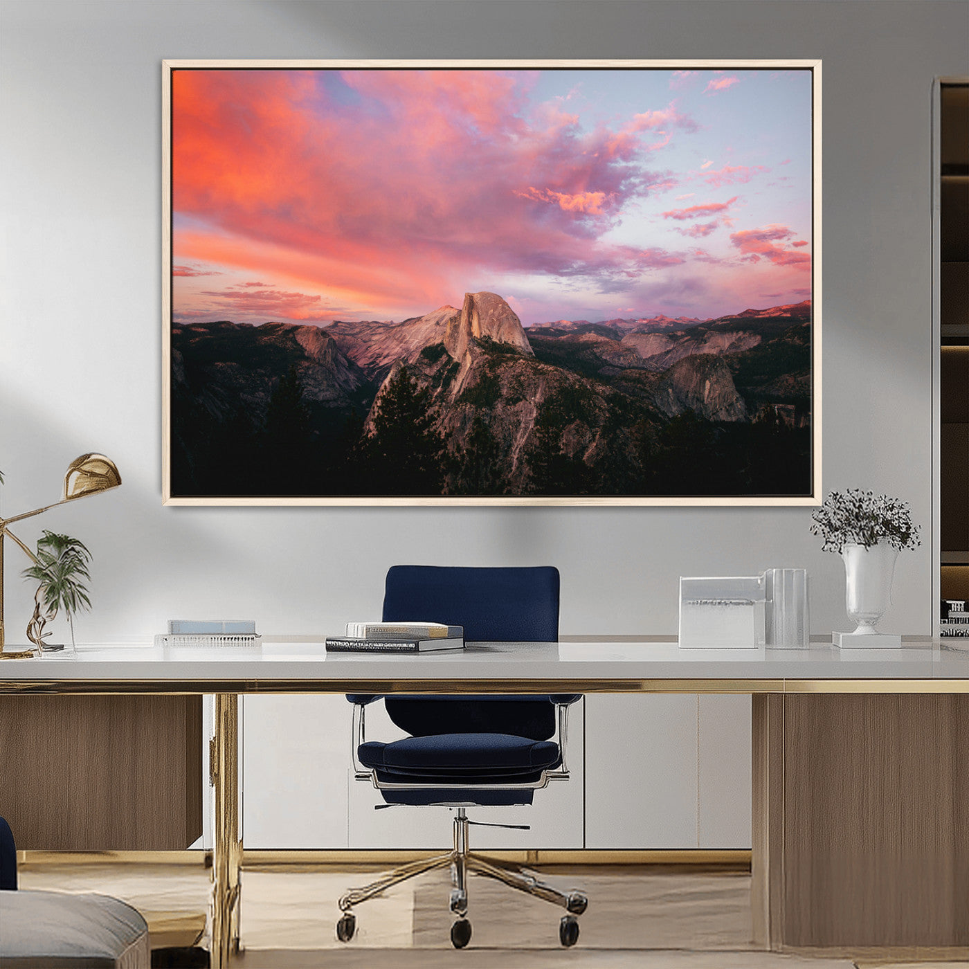 32786115-MGV-CV-36X24-Half Dome Wall Art Canvas Print, Framed Yosemite National Park Art Picture Print, Dramatic Sunset Perfect Adventurous Wilderness