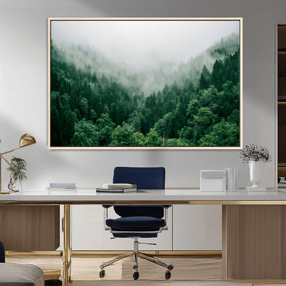 45265379-MGV-FC-36X24_Natural-Misty Forest Wall Art – Green Mountain Pine Tree Landscape Canvas Print, Nature Photography Artwork Home Decor for Bedroom, Living