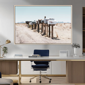 54616109-MGV-CV-36X24-Desert Mailboxes Wall Art – Rustic Rural Roadside Photography Canvas Print, American Southwest Landscape Home Decor for Living