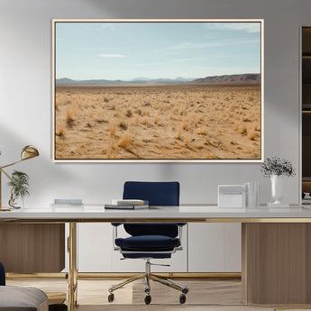 55918919-MGV-CV-36X24-Desert Landscape Wall Art – Golden Grass Plains and Mountain Horizon Canvas Print, Southwest Nature Photography Decor for Living