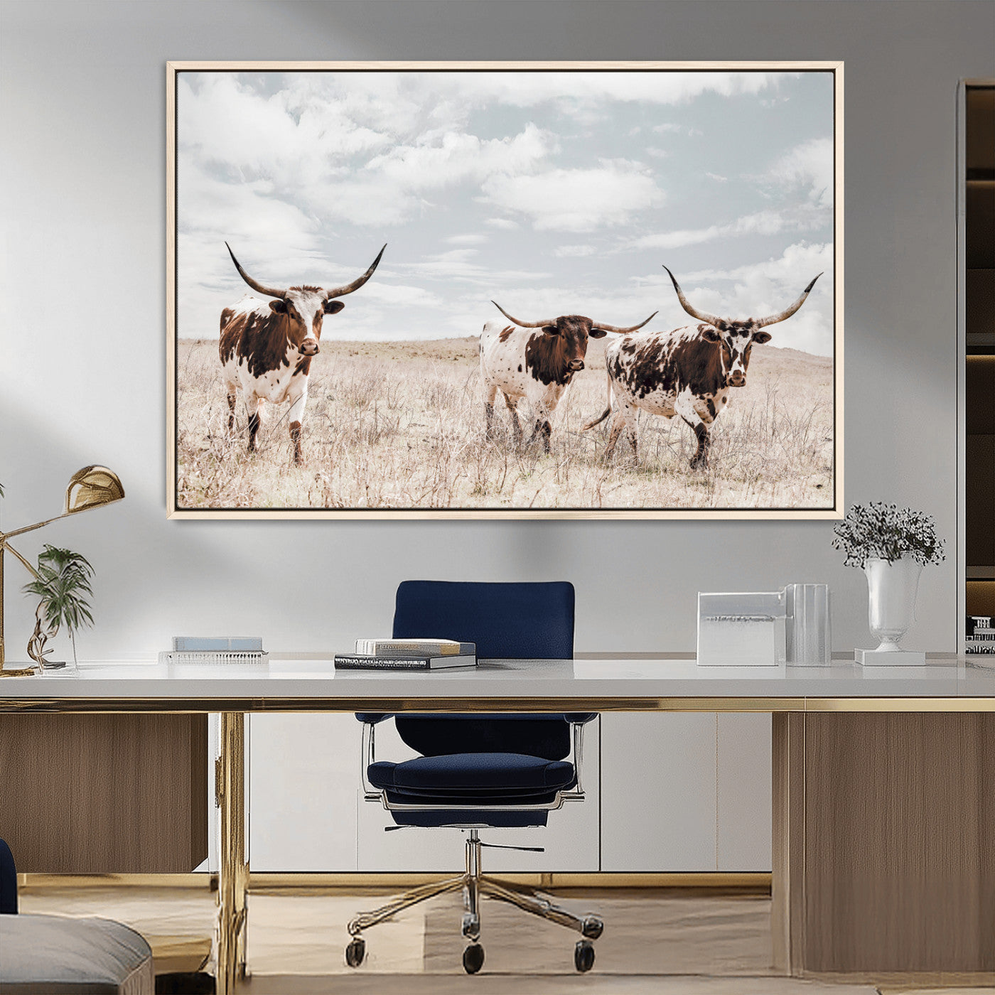 65621083-MGV-FC-36X24_Natural-Texas Longhorn Wall Art – Rustic Western Cattle Canvas Print, Southwestern Ranch Photography Decor for Living Room, Office,