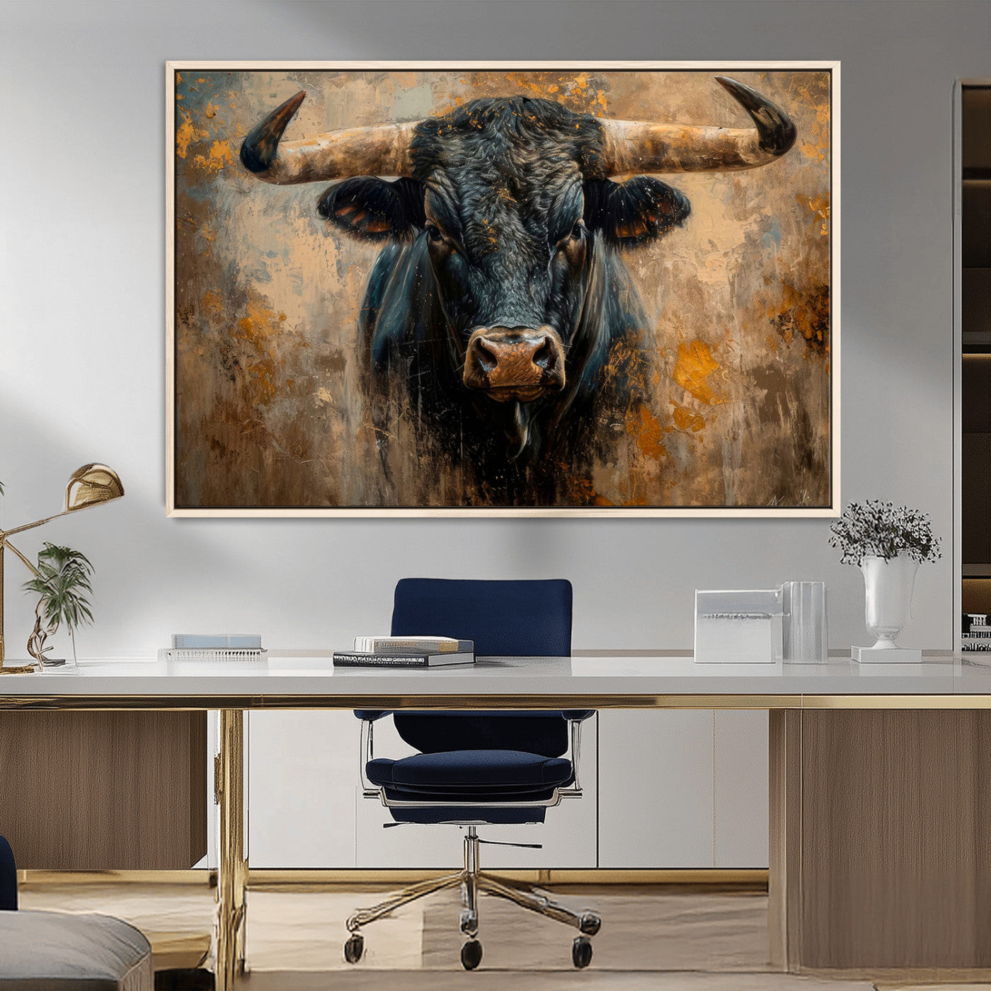 91615410-MGV-FC-36X24_Natural-Bull Wall Art – Rustic Western Longhorn Canvas Print, Powerful Abstract Animal Painting, Farmhouse Ranch Decor for Living Room,